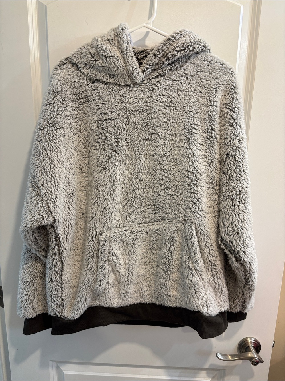 Bluenotes Plush Hooded Sweatshirt - Light Gray with Black Trim